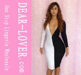 2016 New Design Wholesale Sexy Deep V Neck Long Sleeve Dress