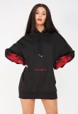 2017 Customized Designs Women Black Hoodies Dress with Flower Embroderied