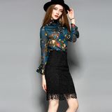 Button Down Top Sexy Hollow Skirt Ladies Dress&Set