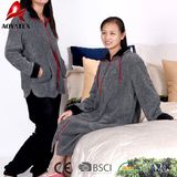 Long Sleeve Melange Grey Coral Fleece Zipper Bathrobe