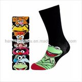 Black Funky Cartoon Design Children Crew Dress Sock
