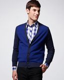 V-Neck Saddle Shoulder Wool Man Cardigan with Button