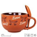 Stoneware Silk Screen Gift Soup Mug with Spoon