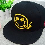 Custom Black Cotton Hats Fashion Snapback Cap with Smile Embroidered