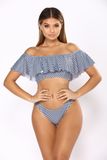 Gingham Go Bikini Set Black 2 Piece Flounce Top Cheeky Bottom