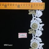 6.5cm Gold Floral Tulle Lace Fabric Trimming, Vintage Flower Embroidery Lace Veilling, Costume, Craft Making Hme821