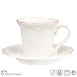 Classic Ceramic Tea Cup and Saucer with Brown Brush