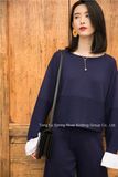 Drop Shoulder Sleeve Woven Cuff Womens Wool Sweater