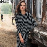 Women Designer Loose Plus Size Cotton Stripe Dress