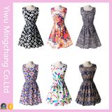 Wholesale Cheap Girl's Printed Chiffon Sleeveless Vest Dress