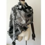 Women's Cashmere Like Knitted Winter Heavy Triangle Geometry Printing Shawl Scarf (SP300)