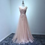 Pink Sequin Lace High Quality Evening Dress