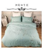 Light Green Plain Plum Blossom Embroidery Bedding Set