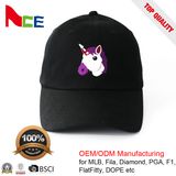 100% Cotton 6 Panels Sport Black Baseball Cap with Flat Embroidered Logo