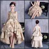 Light Gold Satin Flower Girl Dress Stage Performance Beading Ball Gown F131201