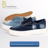 Washed Jean Platform Footwear for Women with Embossed Foxing