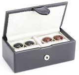 Suede Lined Travel Cufflink Storage Box Genuine Leather 2 Pairs