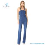 Long Blue Denim Wide Leg Women Overalls