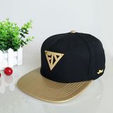 Custom Metal Logo Leisure Leather Cap Black Flat Bill Snapback Hat