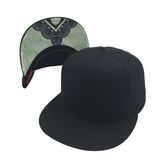 Custom Fashion All Black 6 Panels Parinted Snapback Cap