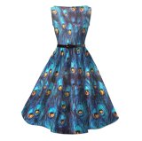 Woman Party Clothing Manufacturer Peacock Printing Retro Swing Dancing Dresses