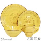 16PCS Antiqute Yellow with Brush Ceramic Dinner Set