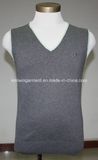 Men Knitted V Neck Sleeveless Pullover in 100% Cotton (10-0321)