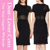 Fishnet Detail Black Pencil MIDI Dress