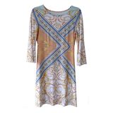 Women's Placement Print Milk Fiber Dress with Half Sleeve