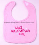 OEM Produce Customized Design Embroidered Pink Valentine Cotton Baby Bib