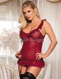 Red Sexy Lace Babydoll with Steel Ring Burgundy Beauty Bustier Fantasy Lingerie