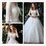 Half Sleeve Tulle Lace Ball Gown V-Neck Wedding Dress (Dream-100093)
