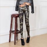 P1231 Ladies Camo Print PU Leather Leggings with Snakeskin Like Pattern