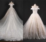 off Shoulder Lace Big Train Bridal Wedding Dress Zt7281