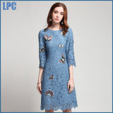 Blue Lace Butterflies Embroidered Fashion Girl Dress