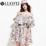 High-End Oversized Floral Cotton Ruffle Dress off Shoulder