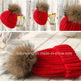 Good Quality Handmade Knitted Hat with Fur POM in Bargain