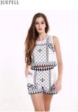 Summer New Sleeveless Vest Coat Female Retro Print Shorts Suit Fashion Two Sets Suit