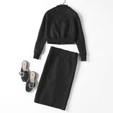 Autumn Women's Wear Long Sleeves Short Coat with a Slit Skirt Suit