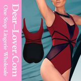 Red Black Mesh Cutout Teddy Swimwear