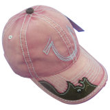 Pink Washed Baseball Cap with Leather Applique Gjwd1713
