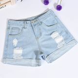 Broken Washing Short Lady Jeans with Turning-up on Leg Opening (HDLJ0040-17)