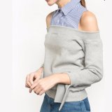 Fashion Women Stripe Cotton Matching Bandage Fleece Strapless T-Shirt Blouse