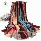 Chinese Ink Printed Shawl Thick Satin Silk Fashion Lady Scarf