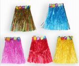 Hawaiian Hula Grass Skirt Dress with Flower Leis Costume Set Elastic Luau Grass Birthday Tropical Costume Events, Celebrate Party Favors Skirt Decoration