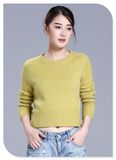 Ladies' Slim Fit Sweater Short Pure Cashmere Top Pullover with Crew Neck and Long Sleeves
