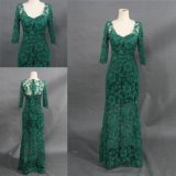 Wholesale Real Long Sleeves Green Lace Dress Evening Gown