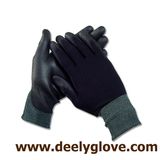 Black PU Palm Coated Black Polyester Safety Gloves