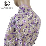 Purple Lace Fabric Embroidery Stone for Lady Dress