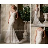 Cap Sleeve Mermaid Bridal Gown Boat Neckline Lace Wedding Dresses